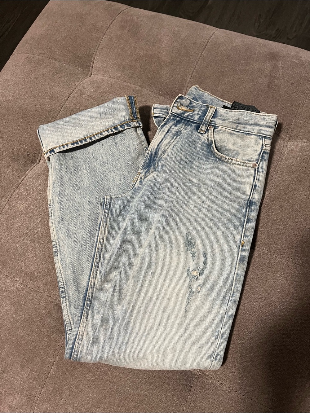 Zara Light Wash Slim Straight Jeans - Faded Blue